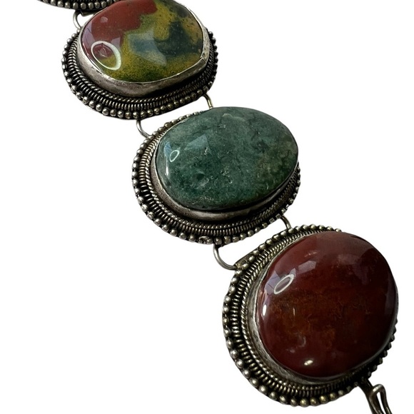 Vintage Multi Color Oval Cabochon Agate Stone Link Bracelet - Picture 4 of 10